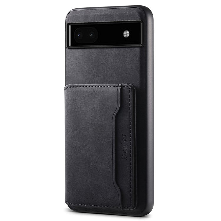 DENIOR D13 For Google Pixel 6a Kickstand Case PU+PC+TPU Phone Cover Detachable Card Bag - Black