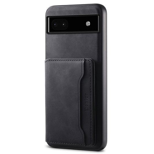 DENIOR D13 For Google Pixel 6a Kickstand Case PU+PC+TPU Phone Cover Detachable Card Bag - Black