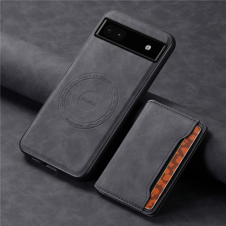 DENIOR D13 For Google Pixel 6a Kickstand Case PU+PC+TPU Phone Cover Detachable Card Bag - Black