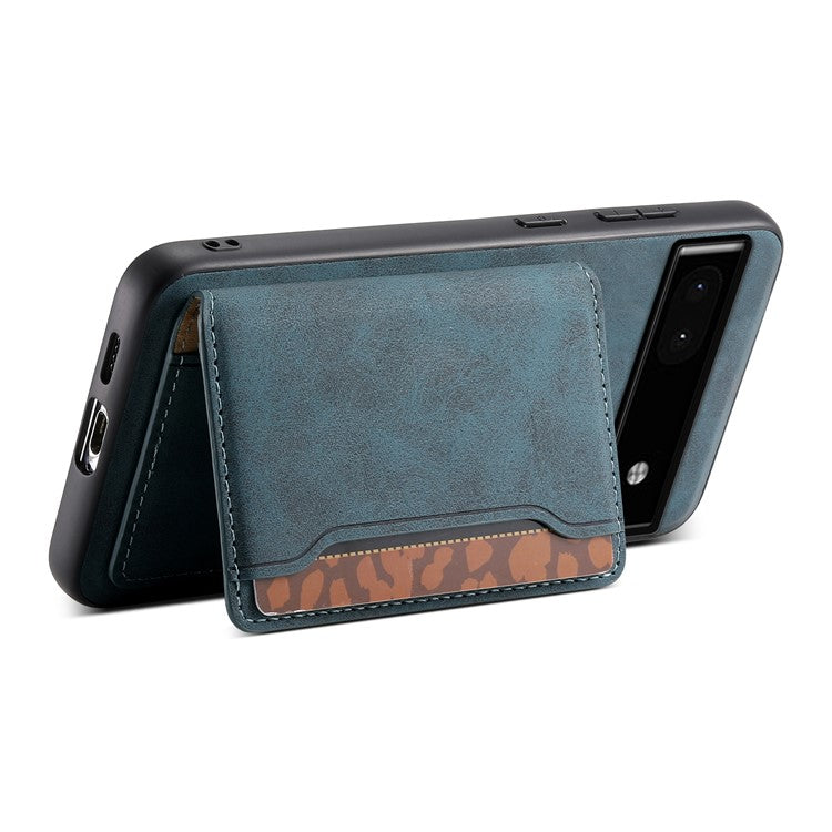 DENIOR D13 For Google Pixel 6a Kickstand Case PU+PC+TPU Phone Cover Detachable Card Bag - Blue
