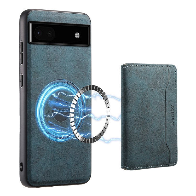 DENIOR D13 For Google Pixel 6a Kickstand Case PU+PC+TPU Phone Cover Detachable Card Bag - Blue