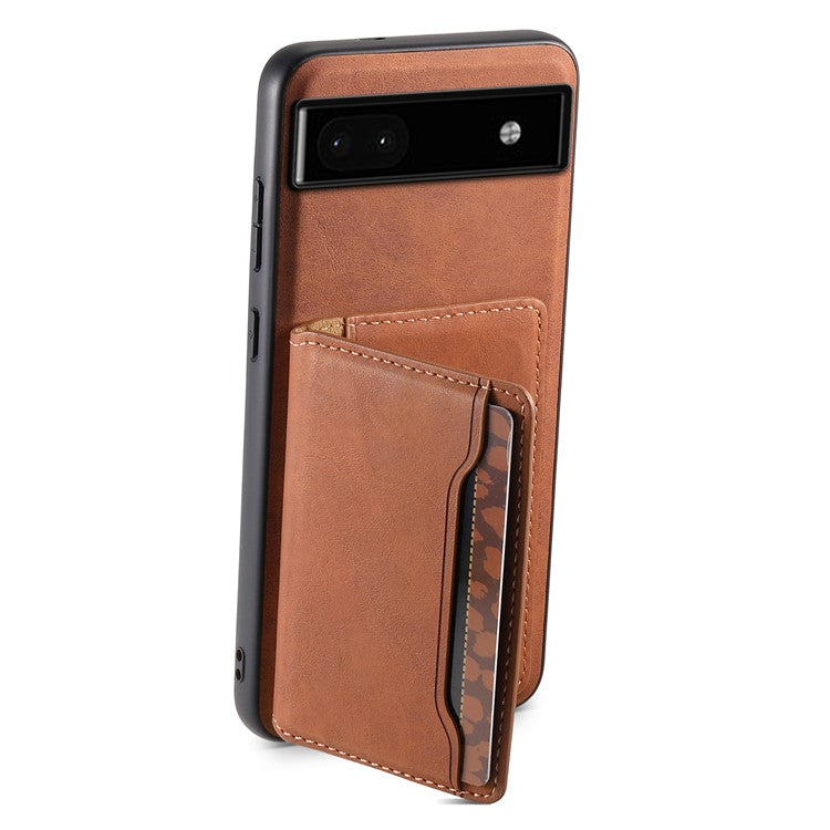 DENIOR D13 For Google Pixel 6a Kickstand Case PU+PC+TPU Phone Cover Detachable Card Bag - Brown
