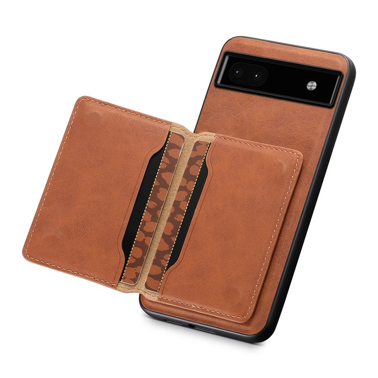 DENIOR D13 For Google Pixel 6a Kickstand Case PU+PC+TPU Phone Cover Detachable Card Bag - Brown