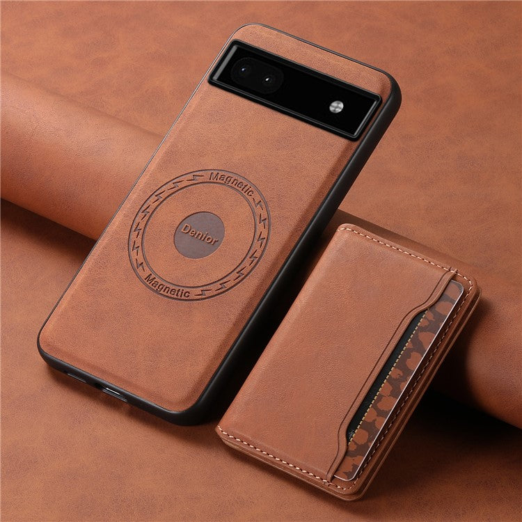 DENIOR D13 For Google Pixel 6a Kickstand Case PU+PC+TPU Phone Cover Detachable Card Bag - Brown