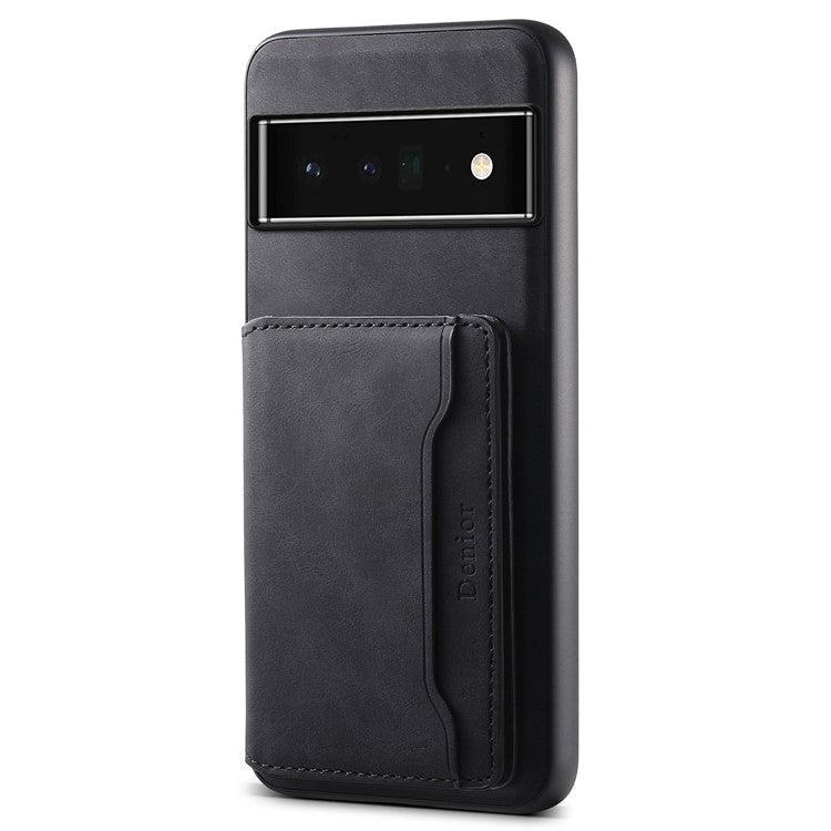 DENIOR D13 For Google Pixel 6 Pro 5G Retro Case Leather Phone Back Cover Detachable 2-in-1 Card Holder - Black
