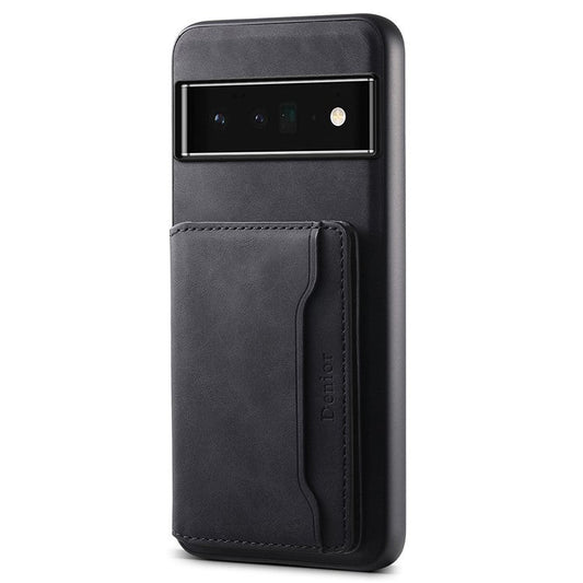 DENIOR D13 For Google Pixel 6 Pro 5G Retro Case Leather Phone Back Cover Detachable 2-in-1 Card Holder - Black