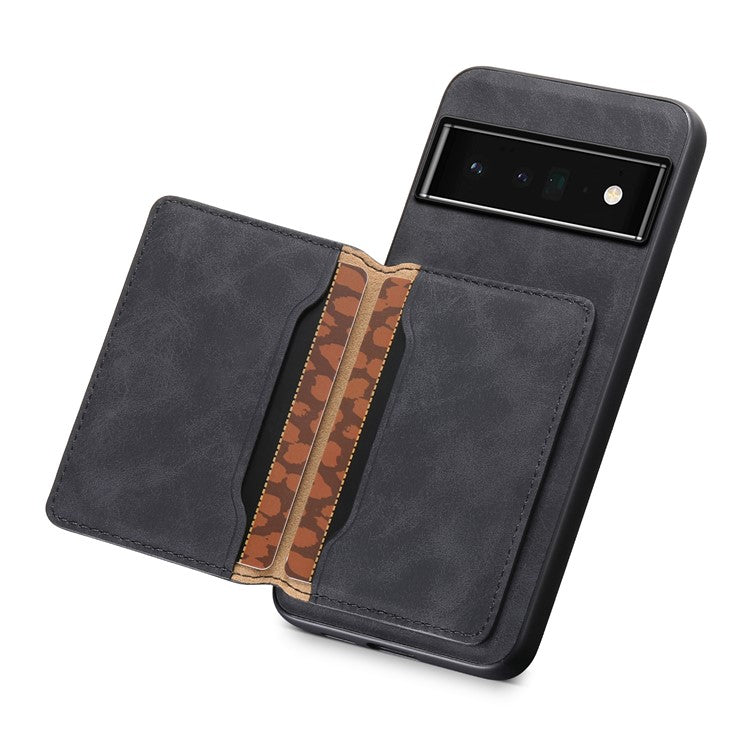 DENIOR D13 For Google Pixel 6 Pro 5G Retro Case Leather Phone Back Cover Detachable 2-in-1 Card Holder - Black