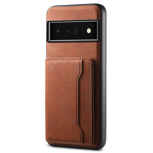 DENIOR D13 For Google Pixel 6 Pro 5G Retro Case Leather Phone Back Cover Detachable 2-in-1 Card Holder - Brown