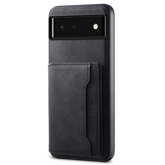 DENIOR D13 For Google Pixel 6 Case Leather+PC+TPU Phone Cover Detachable Card Bag Kickstand - Black