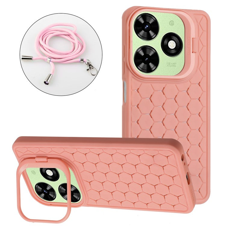 For TECNO Spark 20 Kickstand Case TPU Phone Cover with Lanyard - Pink