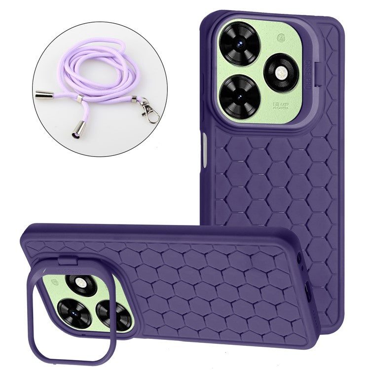 For TECNO Spark 20 Kickstand Case TPU Phone Cover with Lanyard - Purple