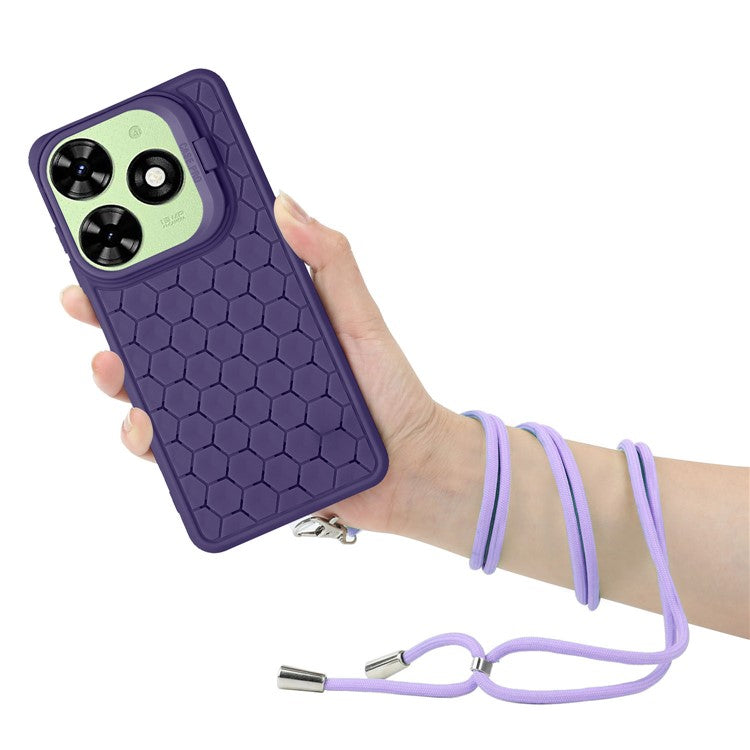 For TECNO Spark 20 Kickstand Case TPU Phone Cover with Lanyard - Purple
