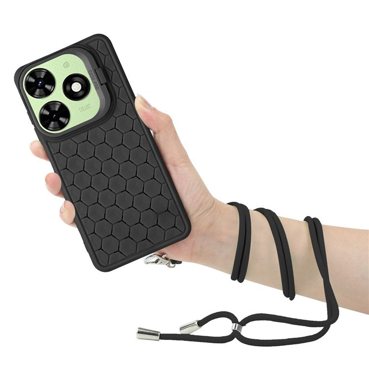 For TECNO Spark Go 2024 4G Case Kickstand TPU Phone Cover with Lanyard - Black