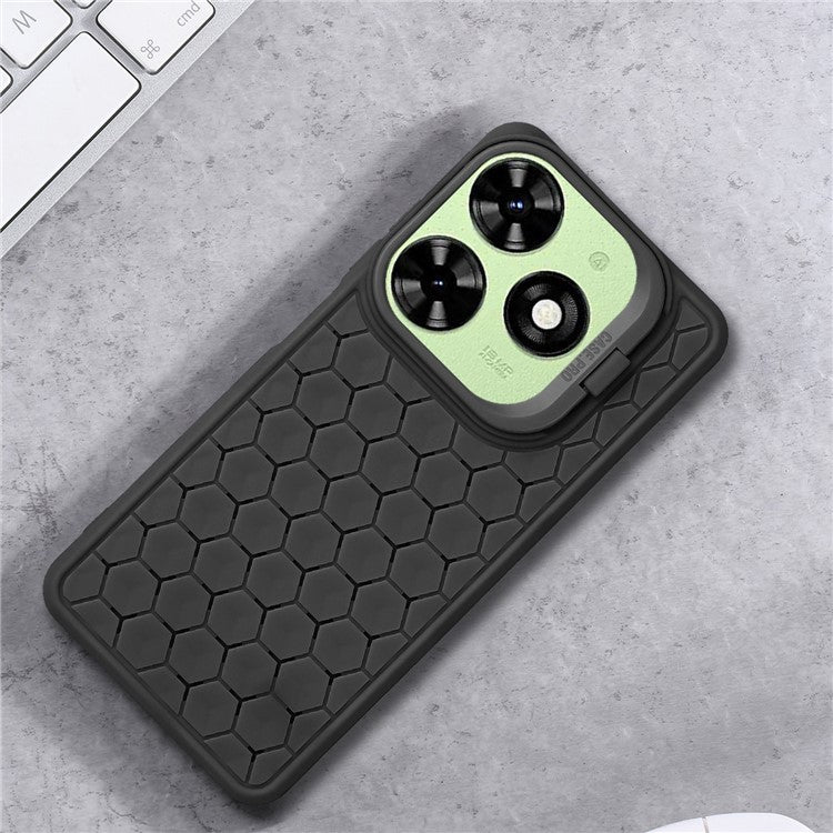 For TECNO Spark 20 Case Kickstand TPU Phone Cover Heat Dissipation Breathable - Black