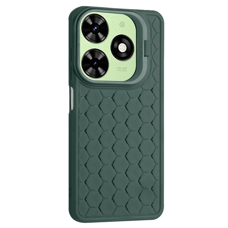 For TECNO Pop 8 Case Heat Dissipation Lens Frame Kickstand TPU Phone Cover - Army Green