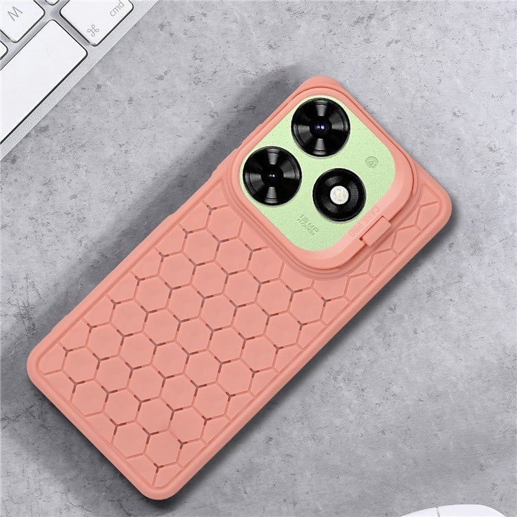 For TECNO Pop 8 Case Heat Dissipation Lens Frame Kickstand TPU Phone Cover - Pink