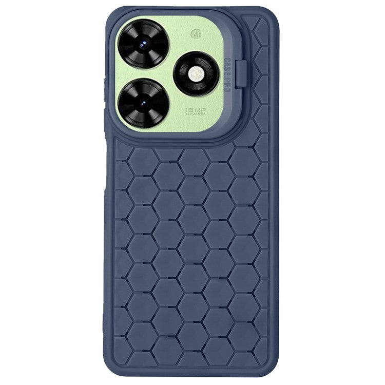 For TECNO Pop 8 Case Heat Dissipation Lens Frame Kickstand TPU Phone Cover - Dark Blue