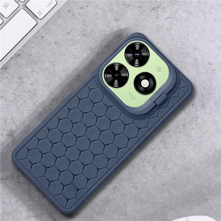 For TECNO Pop 8 Case Heat Dissipation Lens Frame Kickstand TPU Phone Cover - Dark Blue