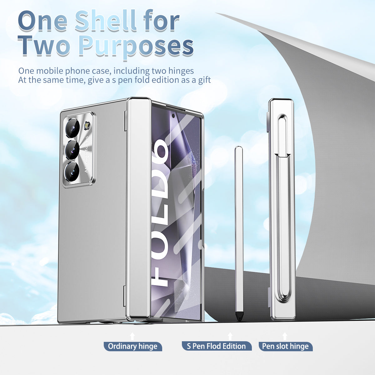 For Samsung Galaxy Z Fold6 5G Phone Case Hard PC Phone Cover with Tempered Glass Film / Stylus - Silver