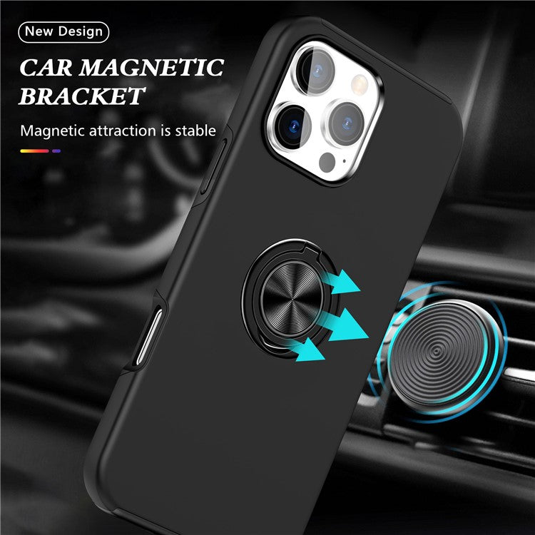 For iPhone 16 Pro Case Kickstand PC+TPU Phone Cover Magnetic Car Mount - Black
