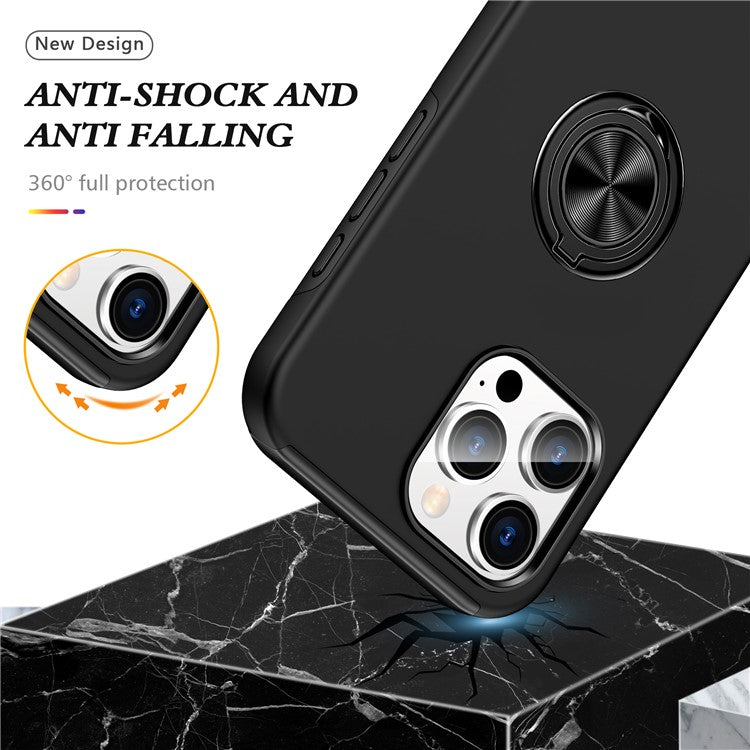 For iPhone 16 Pro Case Kickstand PC+TPU Phone Cover Magnetic Car Mount - Black