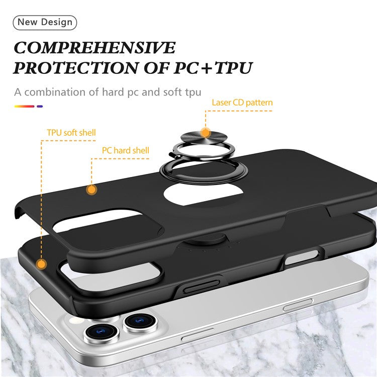 For iPhone 16 Pro Case Kickstand PC+TPU Phone Cover Magnetic Car Mount - Black