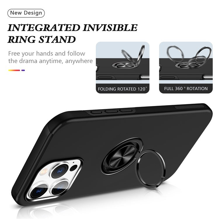 For iPhone 16 Pro Case Kickstand PC+TPU Phone Cover Magnetic Car Mount - Black