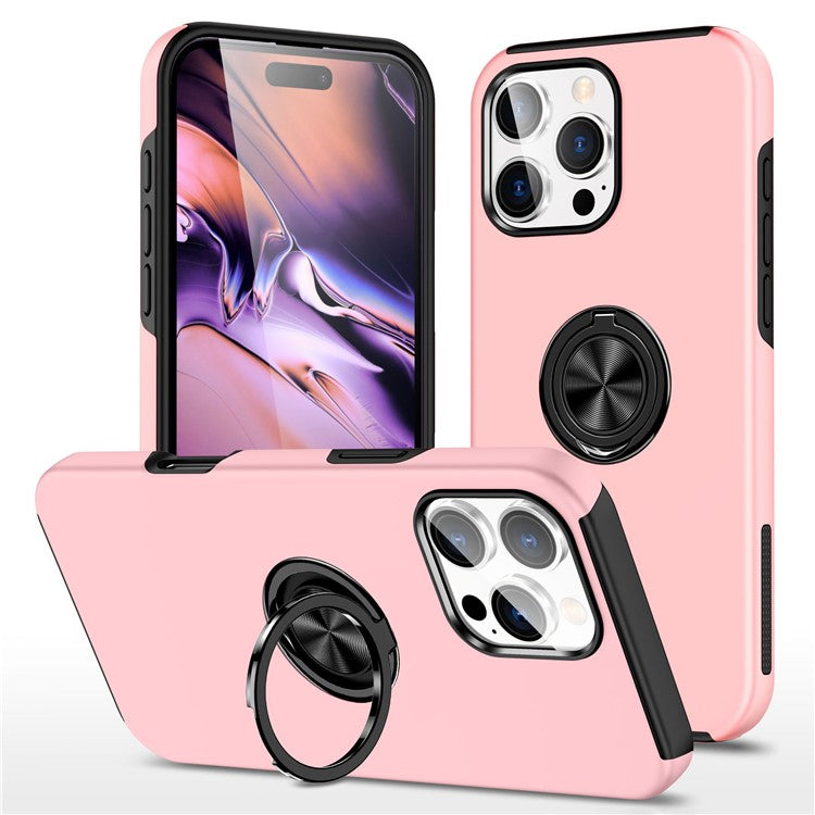 For iPhone 16 Pro Case Kickstand PC+TPU Phone Cover Magnetic Car Mount - Rose Gold