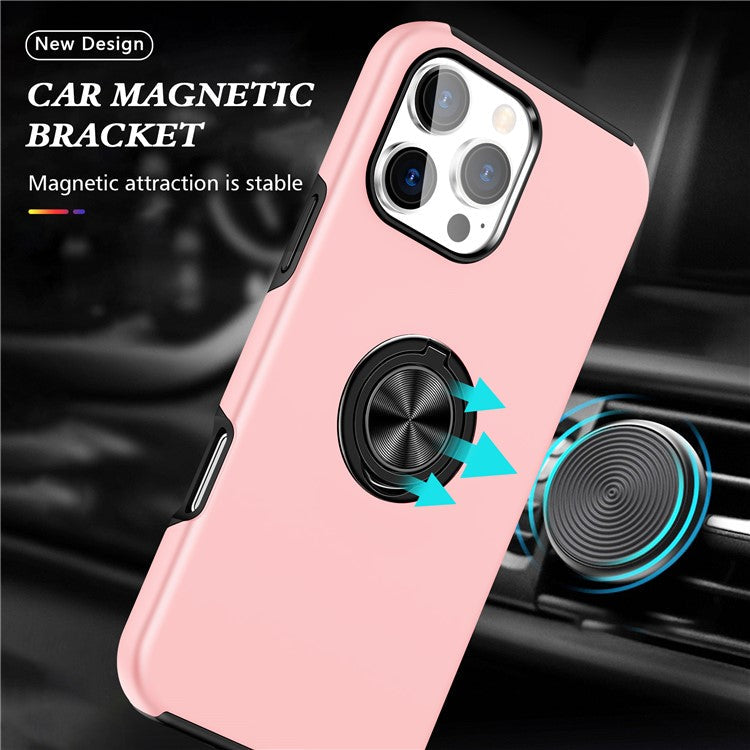 For iPhone 16 Pro Case Kickstand PC+TPU Phone Cover Magnetic Car Mount - Rose Gold