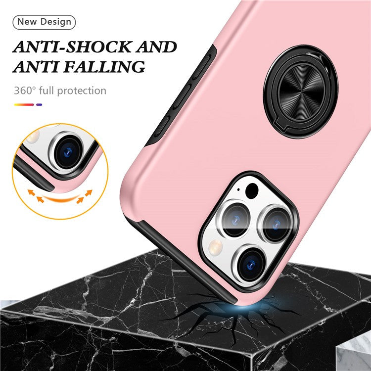 For iPhone 16 Pro Case Kickstand PC+TPU Phone Cover Magnetic Car Mount - Rose Gold