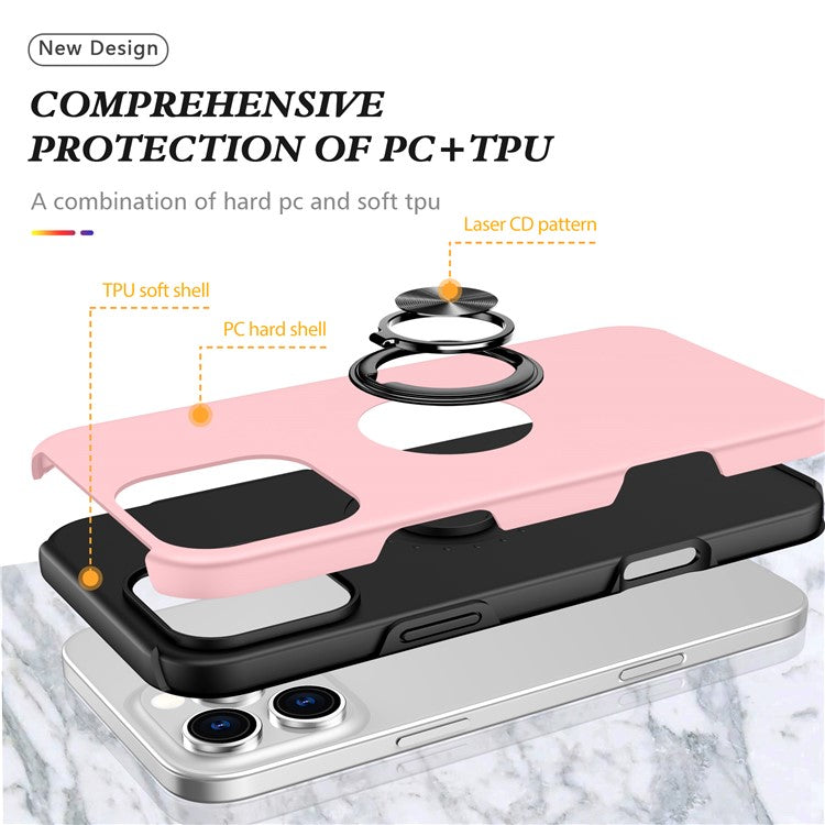 For iPhone 16 Pro Case Kickstand PC+TPU Phone Cover Magnetic Car Mount - Rose Gold