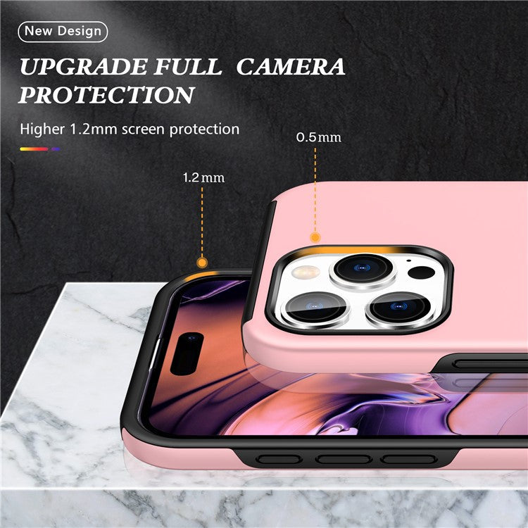 For iPhone 16 Pro Case Kickstand PC+TPU Phone Cover Magnetic Car Mount - Rose Gold
