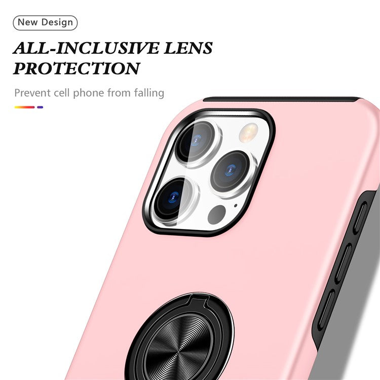 For iPhone 16 Pro Case Kickstand PC+TPU Phone Cover Magnetic Car Mount - Rose Gold