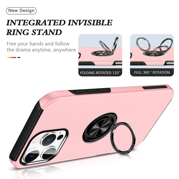 For iPhone 16 Pro Case Kickstand PC+TPU Phone Cover Magnetic Car Mount - Rose Gold