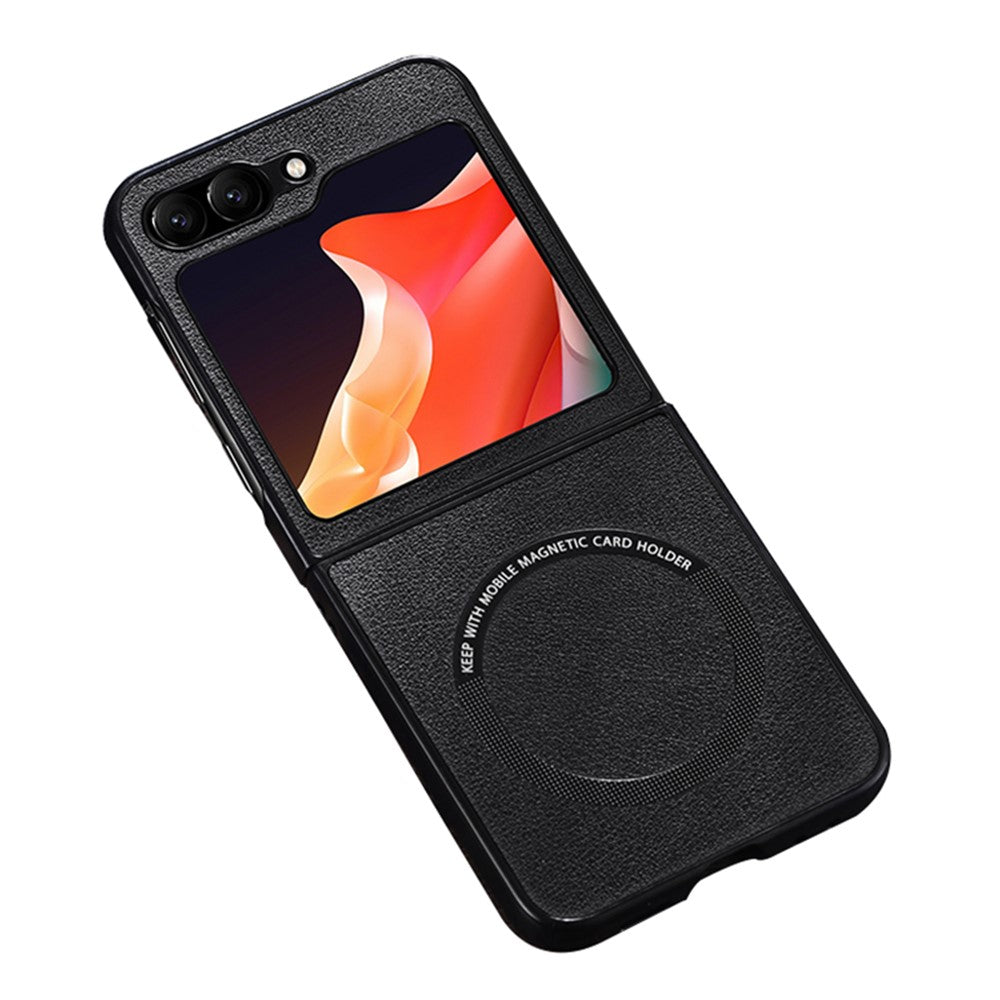 For Samsung Galaxy Z Flip7 FE 5G / Z Flip6 5G Case Compatible with MagSafe Leather+PC Phone Cover - Black