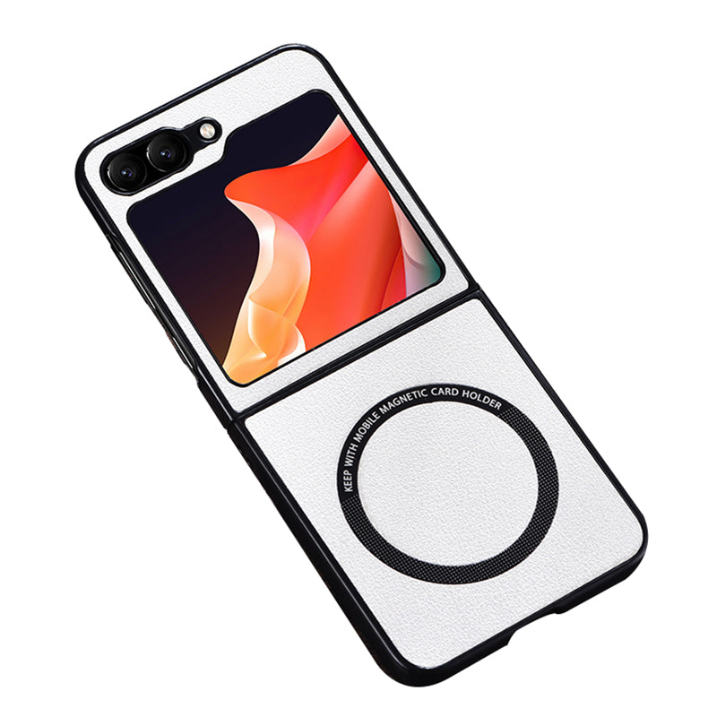 For Samsung Galaxy Z Flip6 5G Case Compatible with MagSafe Leather+PC Phone Cover - White