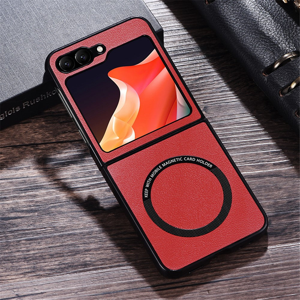 For Samsung Galaxy Z Flip7 FE 5G / Z Flip6 5G Case Compatible with MagSafe Leather+PC Phone Cover - Red