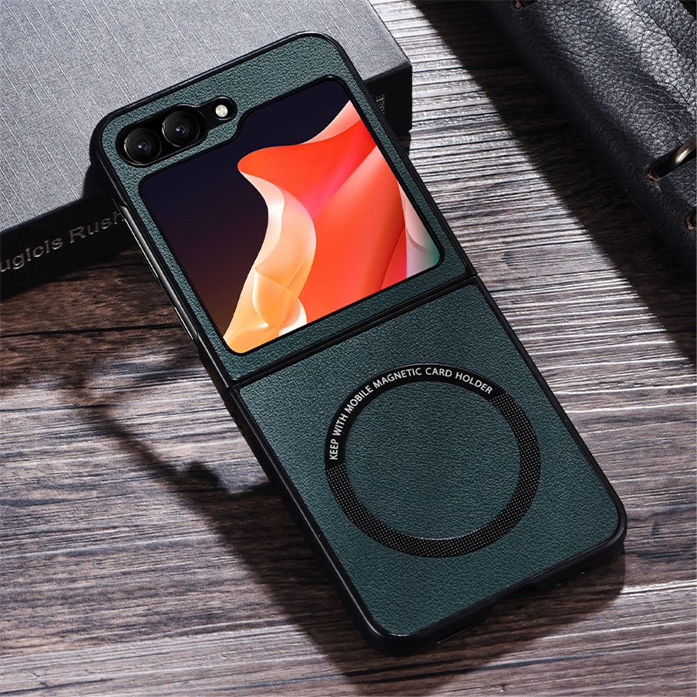 For Samsung Galaxy Z Flip7 FE 5G / Z Flip6 5G Case Compatible with MagSafe Leather+PC Phone Cover - Green