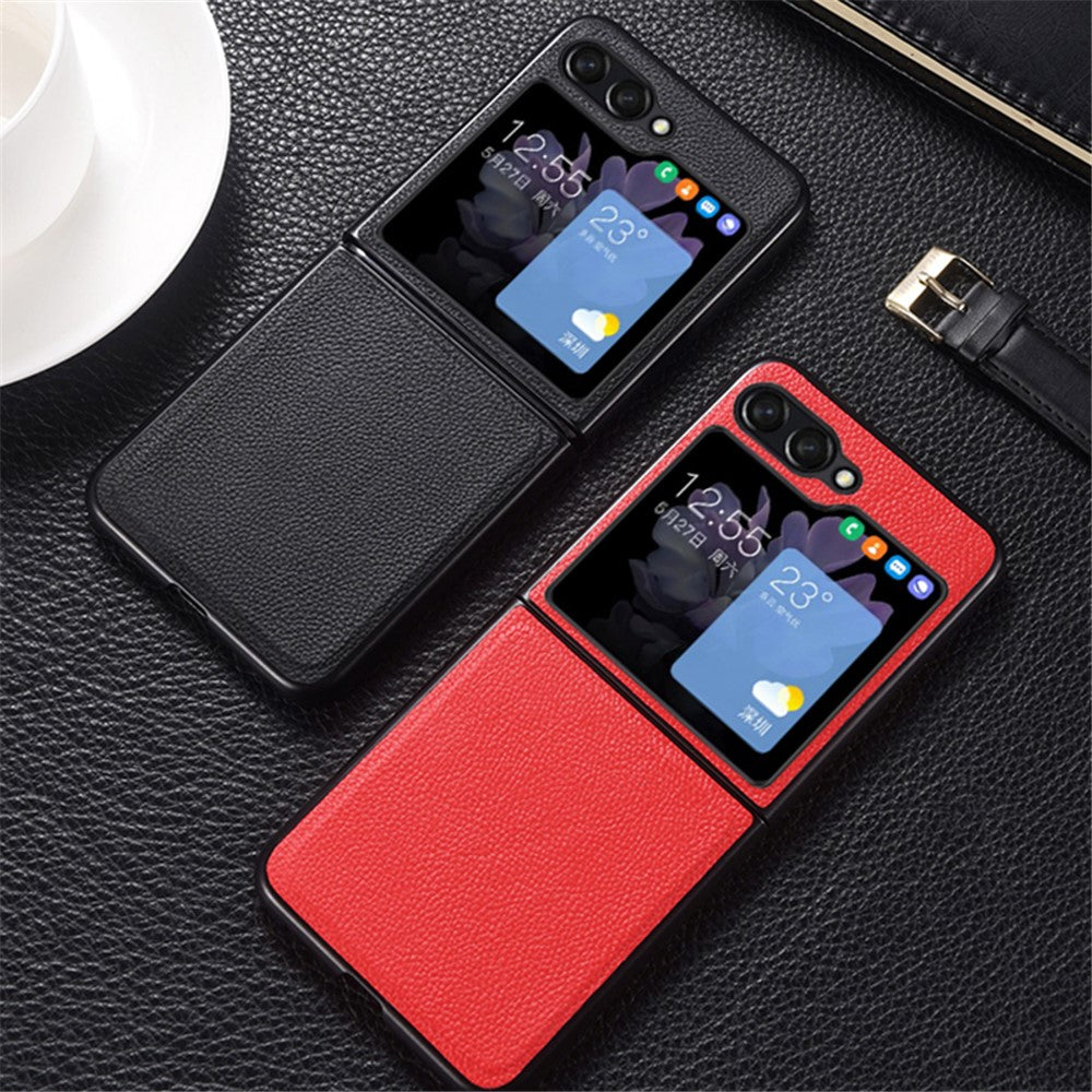 For Samsung Galaxy Z Flip7 FE 5G / Z Flip6 5G Case Cowhide Leather + PC Folding Phone Cover - Black