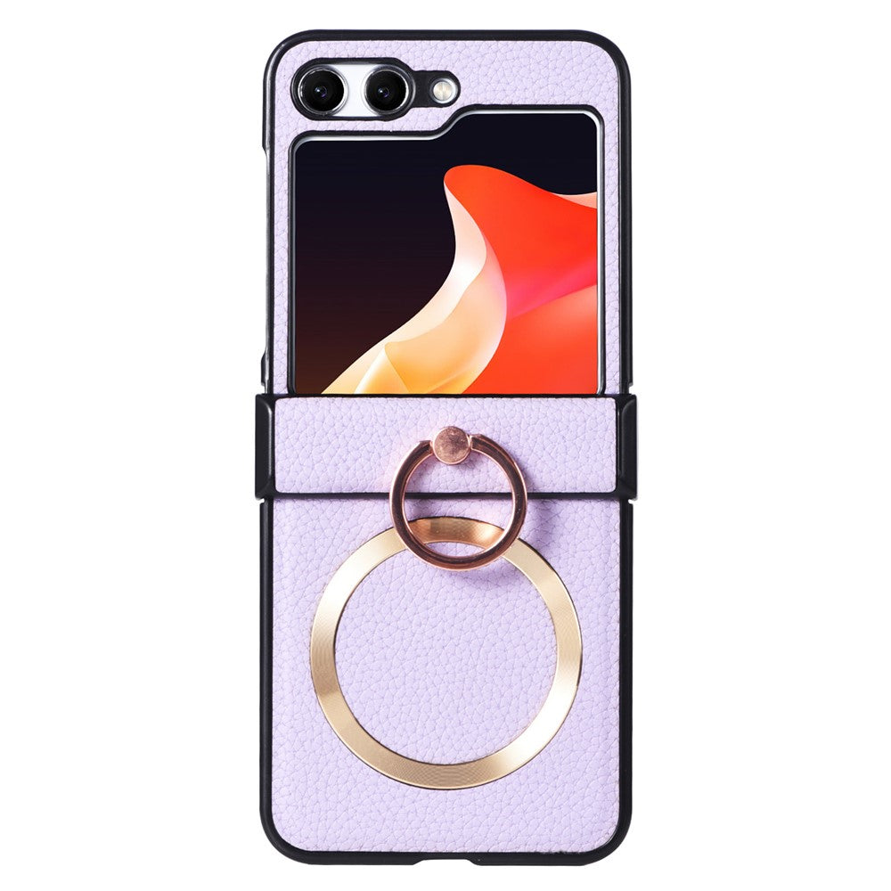 For Samsung Galaxy Z Flip7 FE 5G / Z Flip6 5G Magnetic Case with Ring Kickstand Leather + PC Phone Cover Hinge Protection - Purple