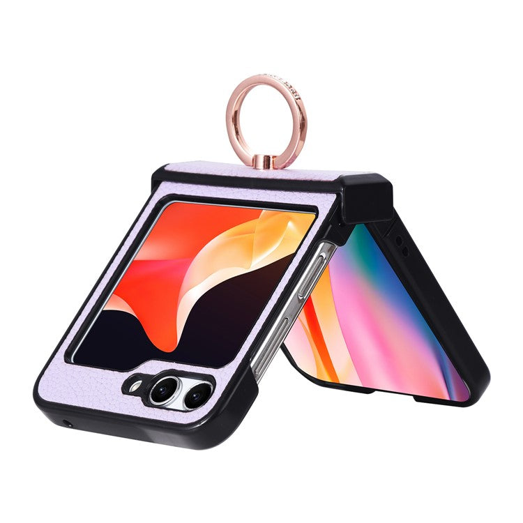 For Samsung Galaxy Z Flip6 5G Magnetic Case with Ring Kickstand Leather + PC Phone Cover Hinge Protection - Green