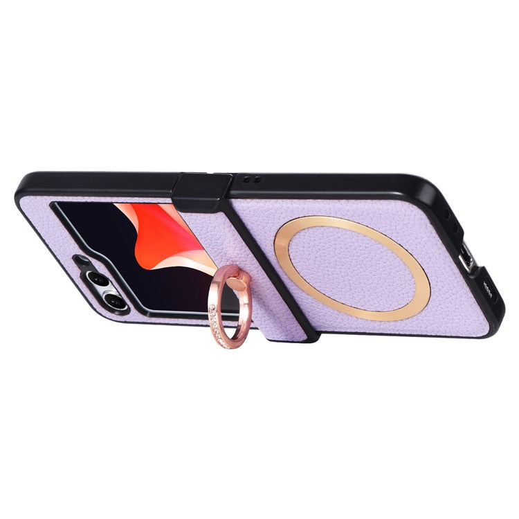 For Samsung Galaxy Z Flip6 5G Magnetic Case with Ring Kickstand Leather + PC Phone Cover Hinge Protection - Green