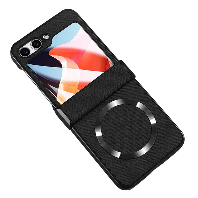 For Samsung Galaxy Z Flip6 5G Case Leather+PC Phone Cover with Rear Screen Film and Hinge - Black