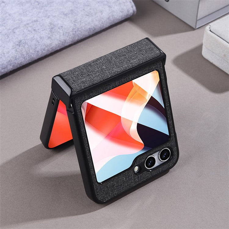 For Samsung Galaxy Z Flip6 5G Case Leather+PC Phone Cover with Rear Screen Film and Hinge - Black