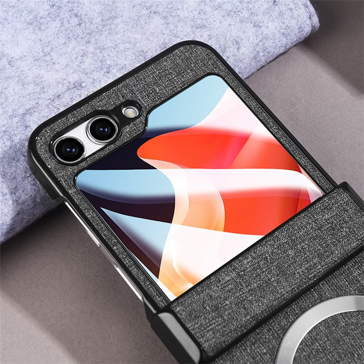 For Samsung Galaxy Z Flip6 5G Case Leather+PC Phone Cover with Rear Screen Film and Hinge - Black