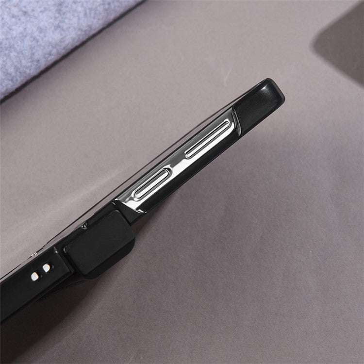 For Samsung Galaxy Z Flip6 5G Case Leather+PC Phone Cover with Rear Screen Film and Hinge - Black