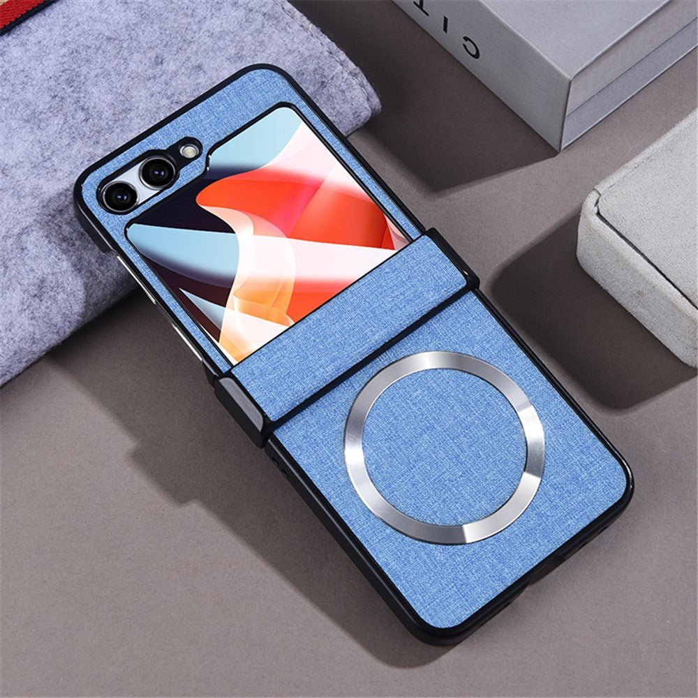 For Samsung Galaxy Z Flip7 FE 5G / Z Flip6 5G Case Leather+PC Phone Cover with Rear Screen Film and Hinge - Baby Blue