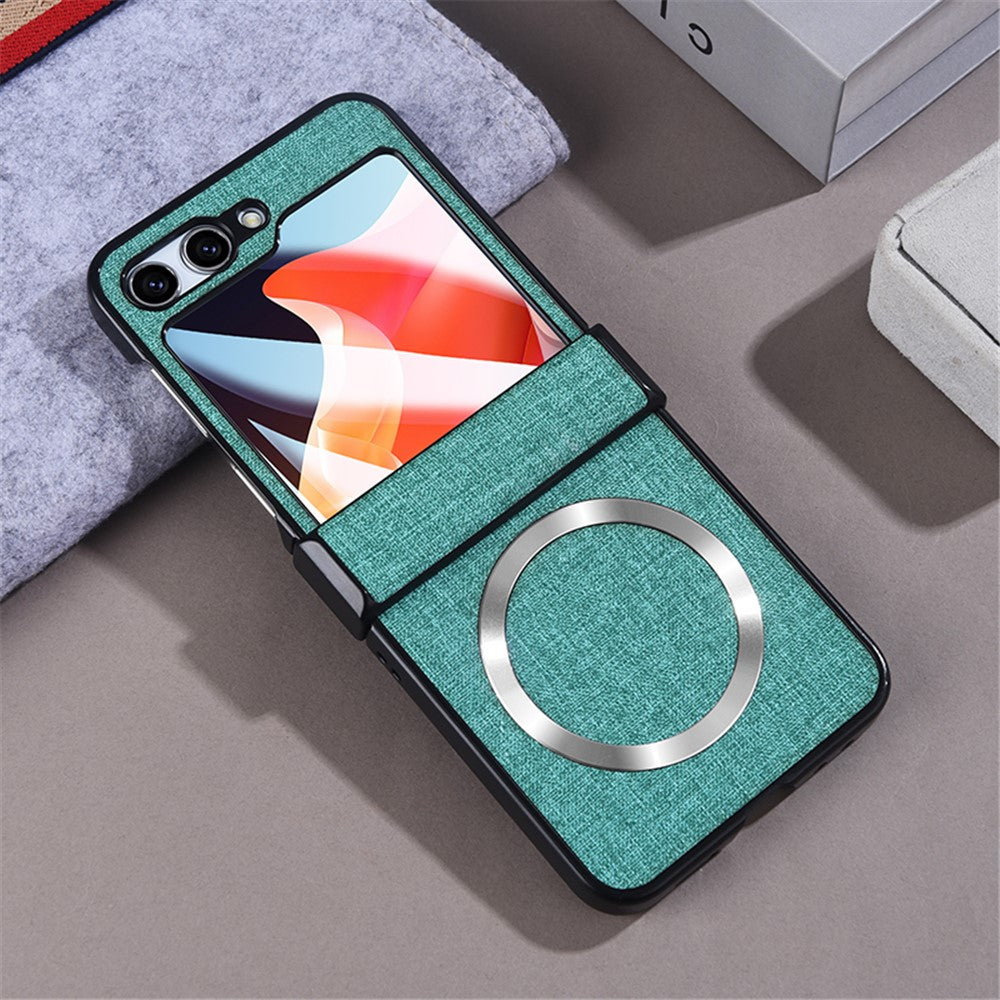 For Samsung Galaxy Z Flip7 FE 5G / Z Flip6 5G Case Leather+PC Phone Cover with Rear Screen Film and Hinge - Green