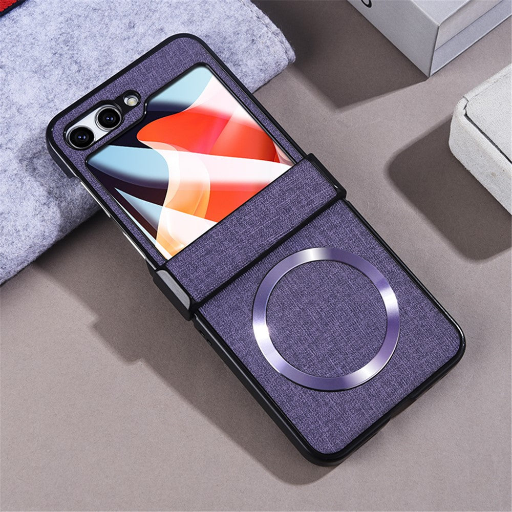 For Samsung Galaxy Z Flip7 FE 5G / Z Flip6 5G Case Leather+PC Phone Cover with Rear Screen Film and Hinge - Purple