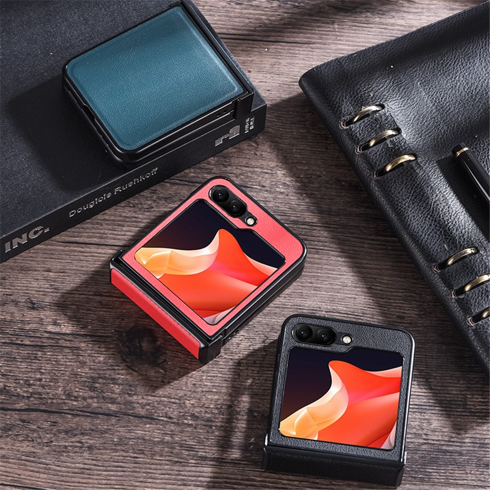 For Samsung Galaxy Z Flip7 FE 5G / Z Flip6 5G Case PU Leather+PC Hinge Protection Phone Cover - Black